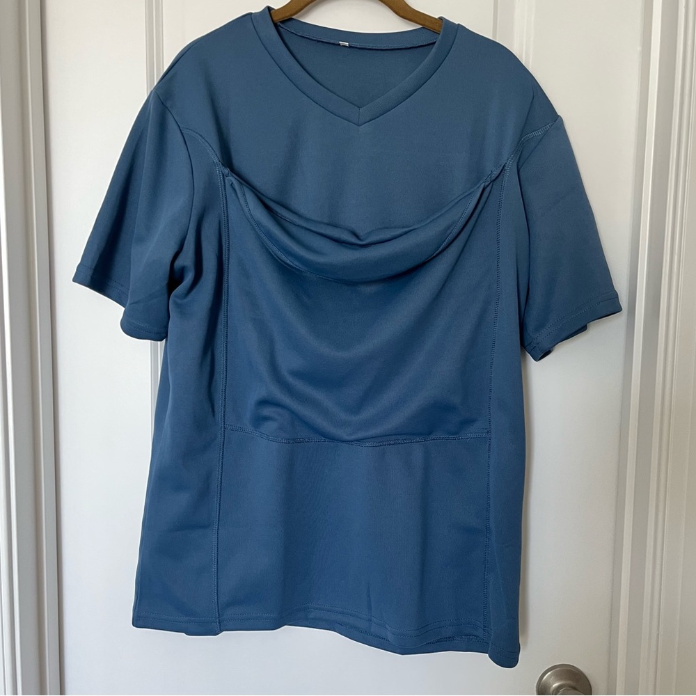 LIOR Mens Dad Blue Large Short Sleeve Kangaroo Pocket T-Shirt